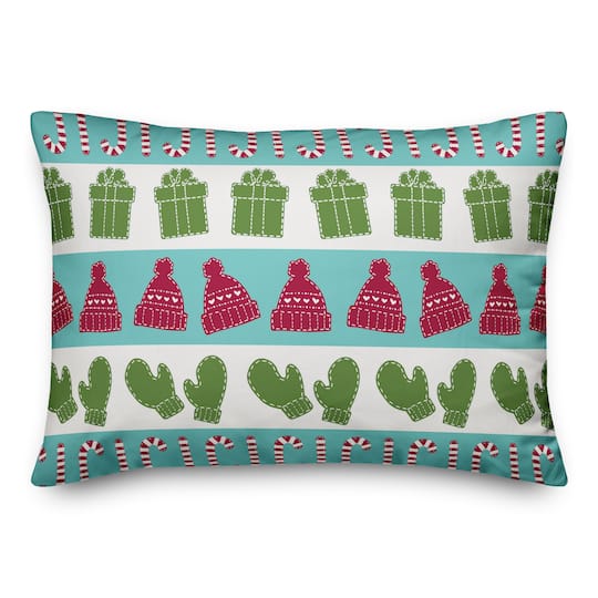 Candy Canes, Mittens &#x26; Hats Pattern Throw Pillow